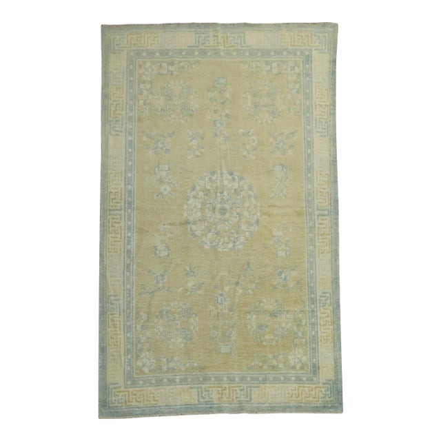 Early 20th Century Champagne Mustard Soft Blue Chinese Rug - 5'3" x 8'1" For Sale