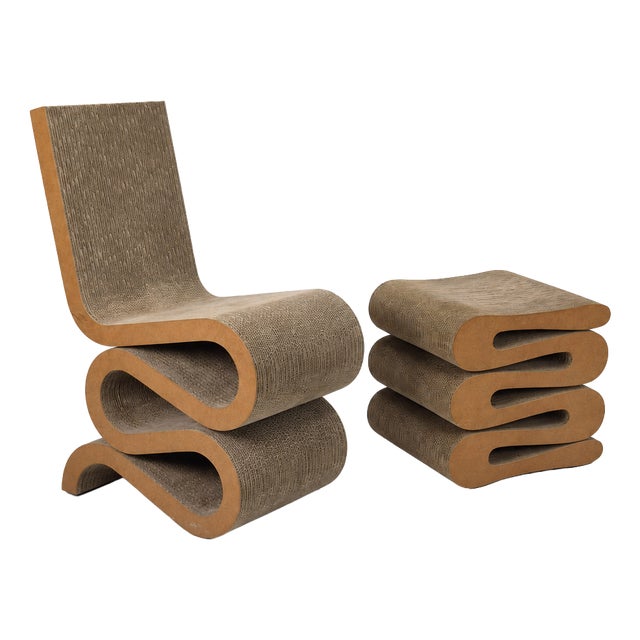 Easy Edges Wiggle Side Chair with Stool by Frank Gehry for Vitra, Set of 2 For Sale
