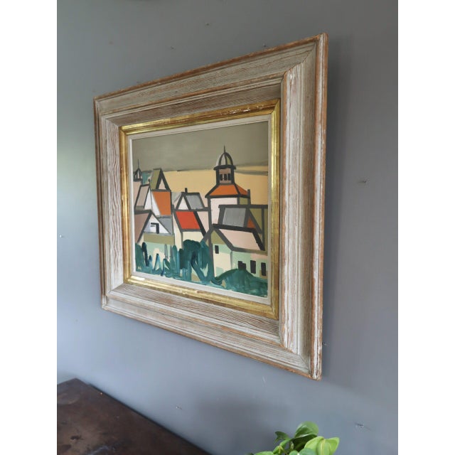 Mid 20th Century Mid-Century Modern 'Where Houses Gather' Vintage Geometric Abstract Street Scene Oil Painting by Swedish Artist Wilhelm Wik (1897-1987), Framed For Sale - Image 5 of 12