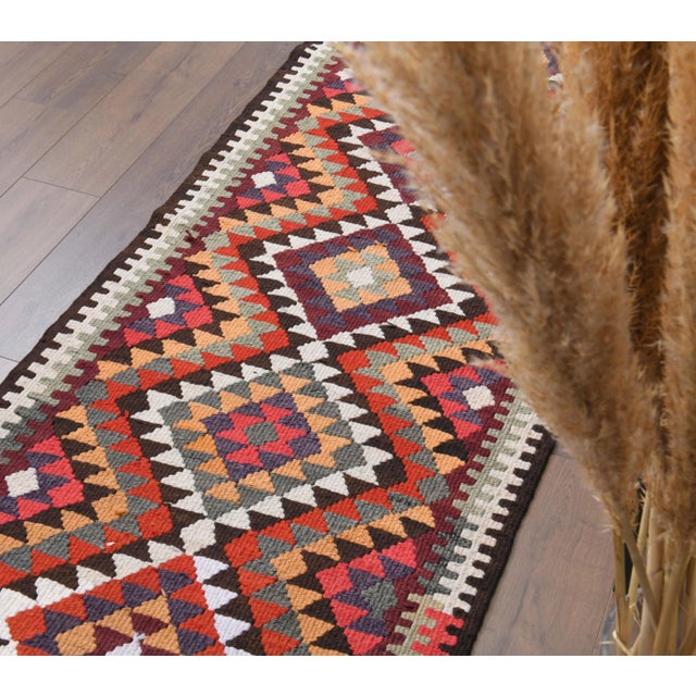1970s Vintage Turkish Hand-Knotted Wool Cotton Red Runner Rug For Sale - Image 9 of 10