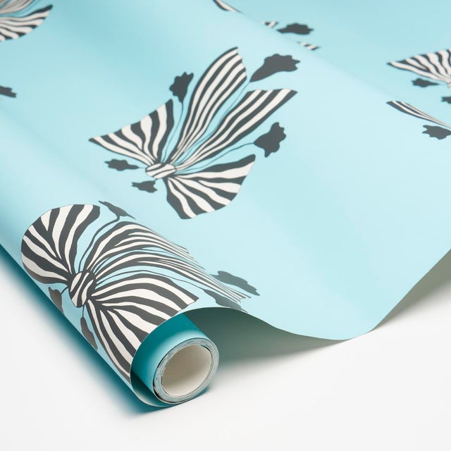 Schumacher SAMPLE - Schumacher x Marian Mcevoy Bow-Wow-Wow Wallpaper In Aqua For Sale - Image 4 of 4