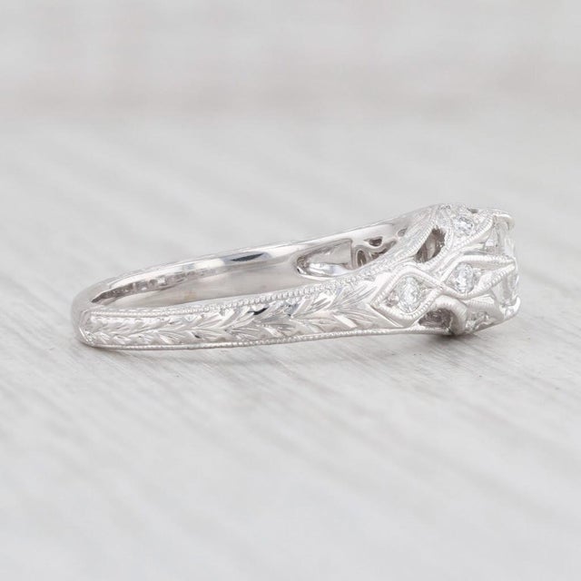 2010s Floral Diamond Engagement Ring 14k White Gold Size 6.5 Rose Cut Solitaire For Sale - Image 5 of 7