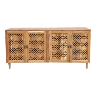 1990s Reclaimed Teak Carved Floral Jali Sideboard For Sale