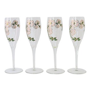 French Perrier-Jouet Champagne Flutes Glasses, Art Nouveau, Set of 4 For Sale