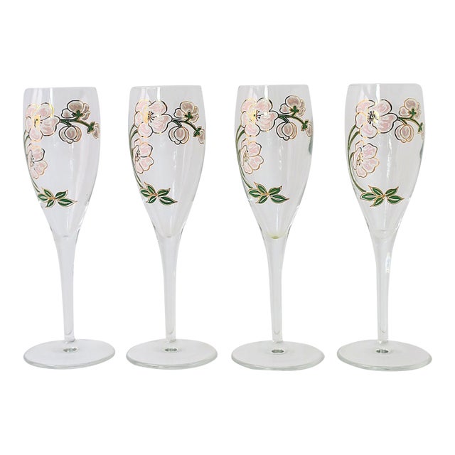 French Perrier-Jouet Champagne Flutes Glasses, Art Nouveau, Set of 4 For Sale