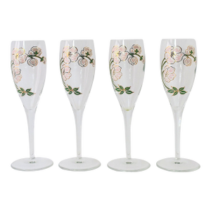French Perrier-Jouet Champagne Flutes Glasses, Art Nouveau, Set of 4