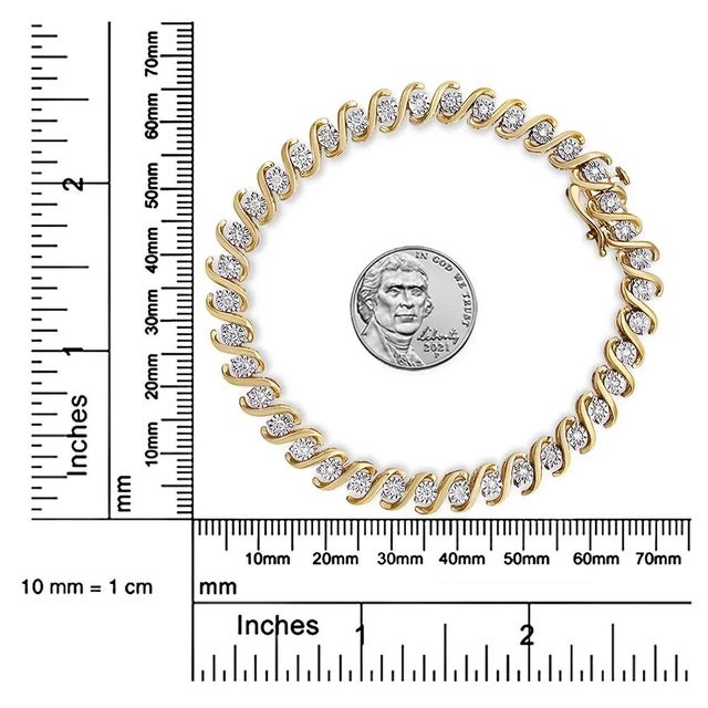 2020s Yellow Plated Sterling Silver Round-Cut Diamond Bracelet (0.5 cttw, H-I Color, I2-I3 Clarity) For Sale - Image 5 of 6