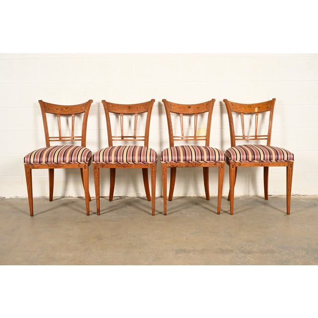 Antique Italian Regency Fruitwood Inlaid Marquetry Dining Chairs, Set of Four For Sale - Image 17 of 17