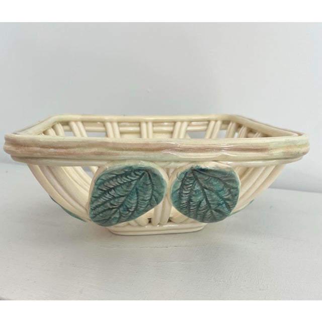 Ceramic Mid 20th Century French Open-Weave Ceramic Bowl With Barbotine Lemon Leaves For Sale - Image 7 of 12