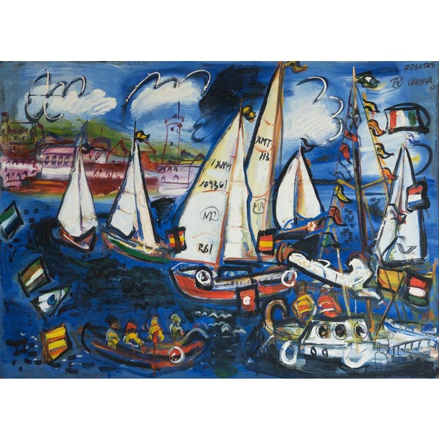 Fermín Vilanova, Sailboats at Regatta, Original Oil Painting, 1960 For Sale - Image 6 of 6