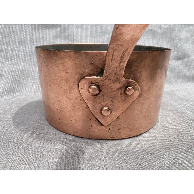 French Country Antique Polished Hand Wrought Copper and Iron Saucepan For Sale - Image 3 of 14