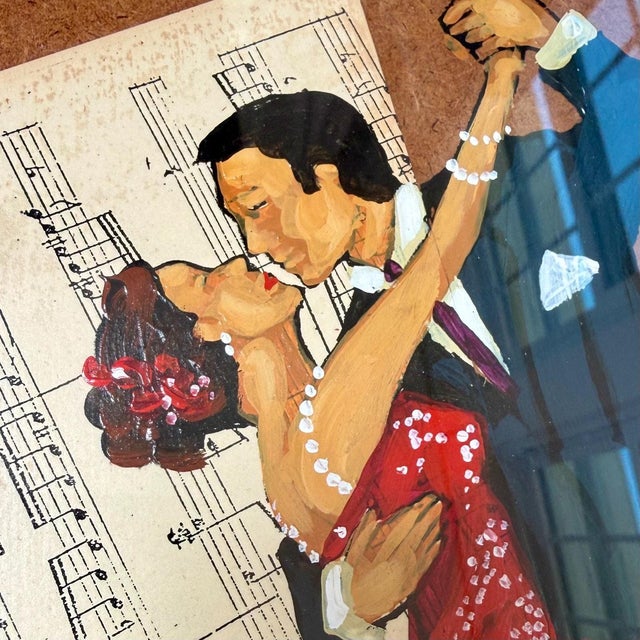 1990s Marcela Di Tomaso Ditto Tango Dancers Mixed Media Framed Art Argentina 18" X 16" For Sale - Image 5 of 9