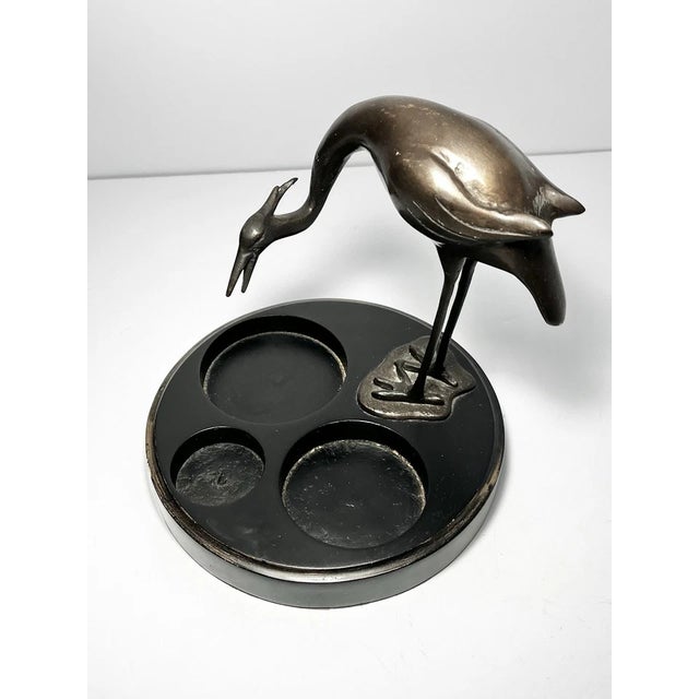 American 1960s Vintage Bronze Crane Bird 3-Compartment Vanity Dresser Tray For Sale - Image 3 of 11