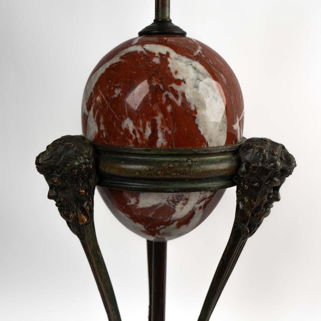 Vintage Neoclassical Athénienne Table Lamp With Red Marble Orb & Pleated Shade For Sale - Image 12 of 17