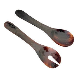 Vintage Hand-Carved Horn Salad Servers, Philippines, C1970s, the Set of 2 For Sale