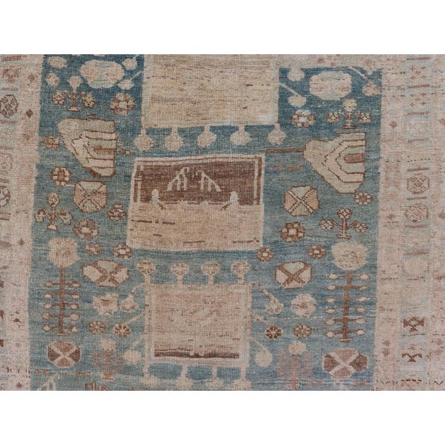 Early 20th Century Persian Kurdish Antique Rug With Tribal Design in Light Blue, Teal, and Cream For Sale - Image 5 of 11