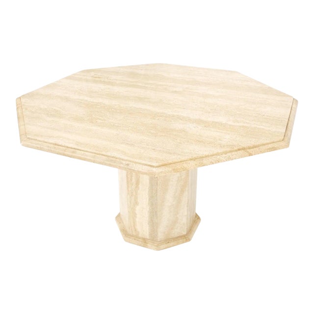 Large Round Octagon Shape Single Pedestal Travertine Dining Conference Table For Sale