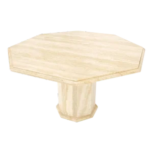 Large Round Octagon Shape Single Pedestal Travertine Dining Conference Table
