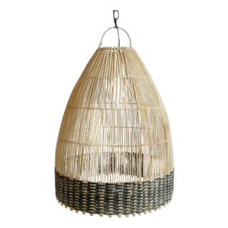 Wicker Tux Weave Organic Modern Pendant Light Medium For Sale