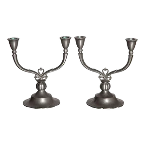Just Andersen Crested Double Arm Pewter Candlesticks, 1929 - A Pair
