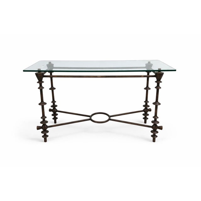 Transparent Giacometti-Style Patinated Bronzed and Glass Console Table For Sale - Image 8 of 10