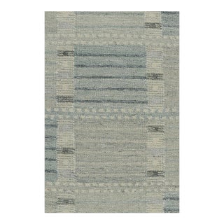 Rug & Kilim’s Custom Scandinavian Rug With Blue Geometric Patterns For Sale