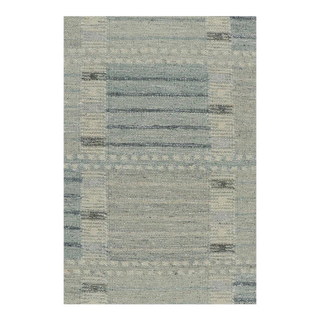 Rug & Kilim’s Custom Scandinavian Rug With Blue Geometric Patterns For Sale