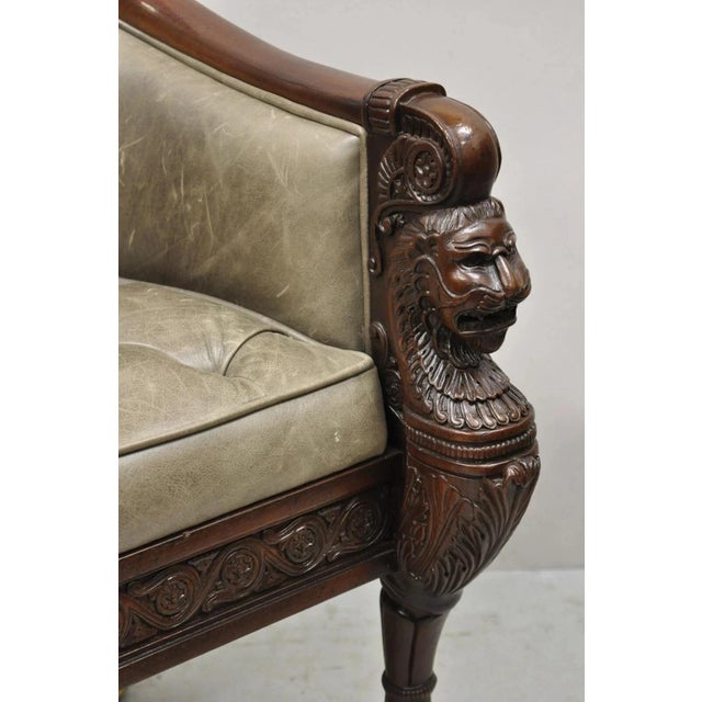 Baker Furniture Company Late 20th Century Baker Stately Homes Regency Style Grey Leather Lions Head Pull Up Tub Club Chair For Sale - Image 4 of 12