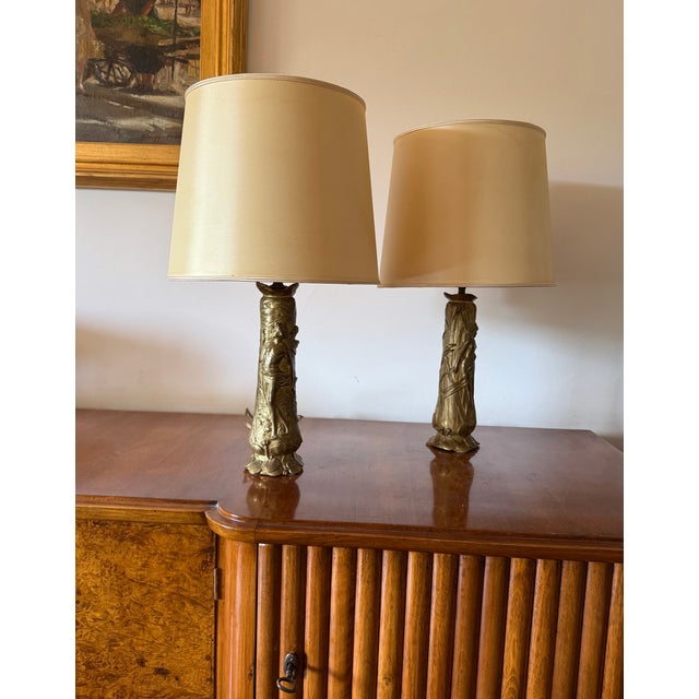 Art Nouveau Bronze Table Lamps by Paul Louchet, France, 1900s, Set of 2 For Sale - Image 4 of 11