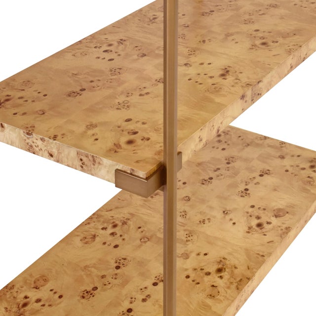 Worlds Away Matthew Izzo Home Harris Light Burlwood and Antique Brass Etagere For Sale - Image 4 of 6