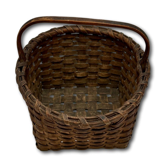 Excellent Small Size Antique New England American Hand Woven Ash Wood Splint Berry Gathering Basket For Sale - Image 9 of 18