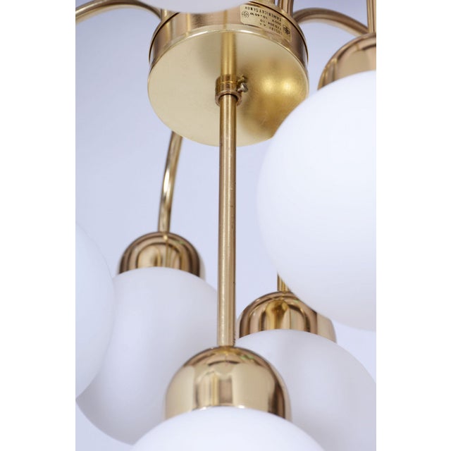 Mid-Century Chandelier in Brass and Opaline Glass, Czech, 1950s For Sale - Image 9 of 16