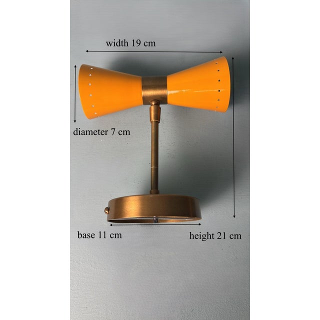 Stilnovo Style Pair of Italian Wall Sconces in Lacquered Metal and Brass For Sale - Image 12 of 12