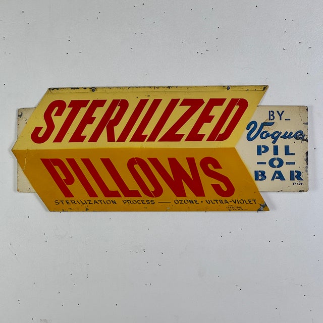 Vintage Double Sided Department Store Sign Advertising Sterilized Pillows by Vogue Pil-O-Bar For Sale - Image 4 of 7