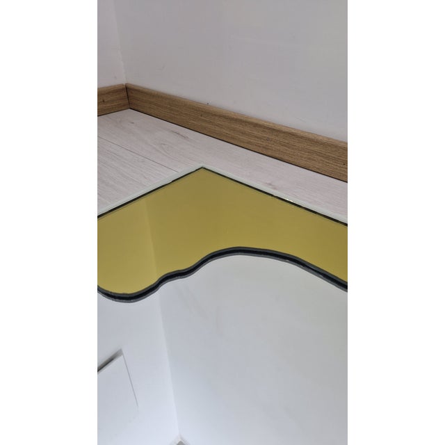 Glass Mirror with Shaped Yellow Decoration, 1990s For Sale - Image 7 of 12