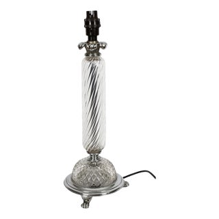Glass and Silver Plated Table Lamp, Mid-20th Century For Sale