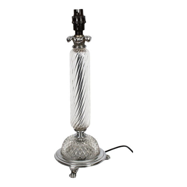 Glass and Silver Plated Table Lamp, Mid-20th Century For Sale