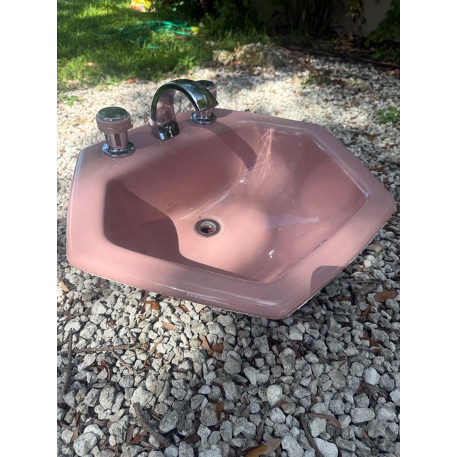 Vintage Kohler K-2930 Hexsign Hexagon Sink in Wild Rose Pink With Original Faucets For Sale - Image 14 of 14