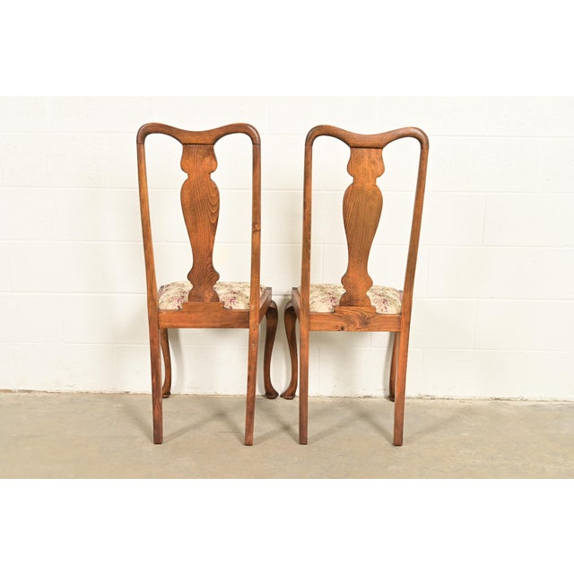 Baker Furniture Style Queen Anne Solid Oak Dining Chairs, Set of Four For Sale - Image 10 of 11