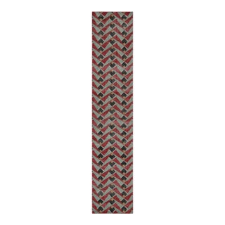Rug & Kilim’s Distressed Runner in Red and Blue Geometric Patterns For Sale