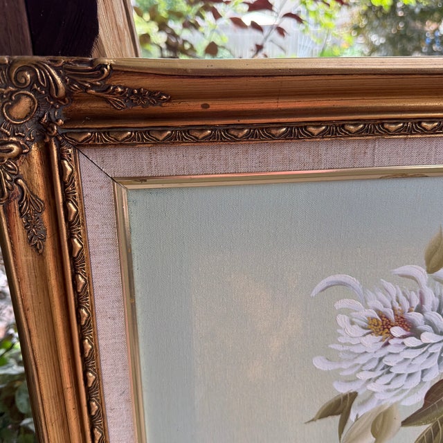 Mid 20th Century Large Mid-Century Chinese Silk Painting – Hand-Painted Bird & Peony Floral Composition in Ornate Frame - Signed by Unknown Artist For Sale - Image 5 of 12