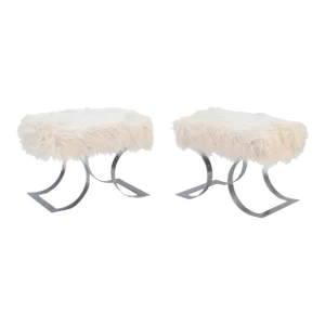 Goat Hair Upholstered Benches in the Manner of Karl Springer - a Pair