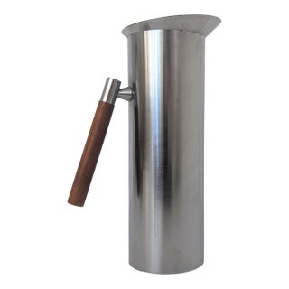 Mid-Century Italian Brushed Steel Pitcher With Wood Handle For Sale