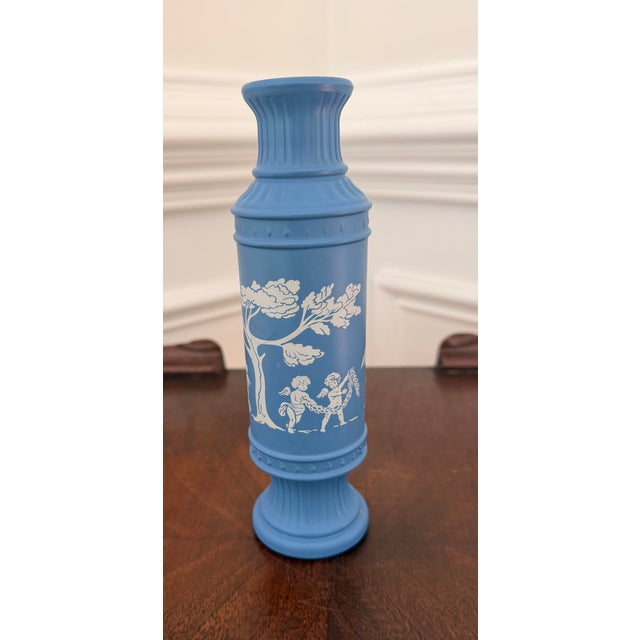 Vintage Blue & White Neoclassical Jasperware-Style Pedestal Vase For Sale In Charleston - Image 6 of 8