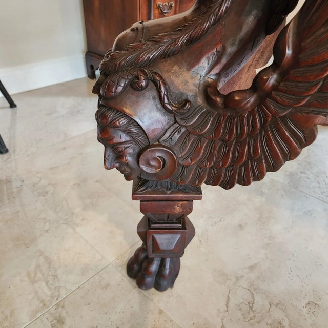 Wood Antique Italian Renaissance Revival Library Dining Table Marble & Mahogany For Sale - Image 7 of 13