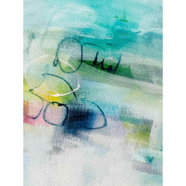 Vintage contemporary watercolor painting with mixed media. Framed with glass.