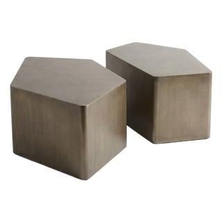 Custom Bronze-Finished Metal Geometric Coffee Tables – Set of 2 For Sale