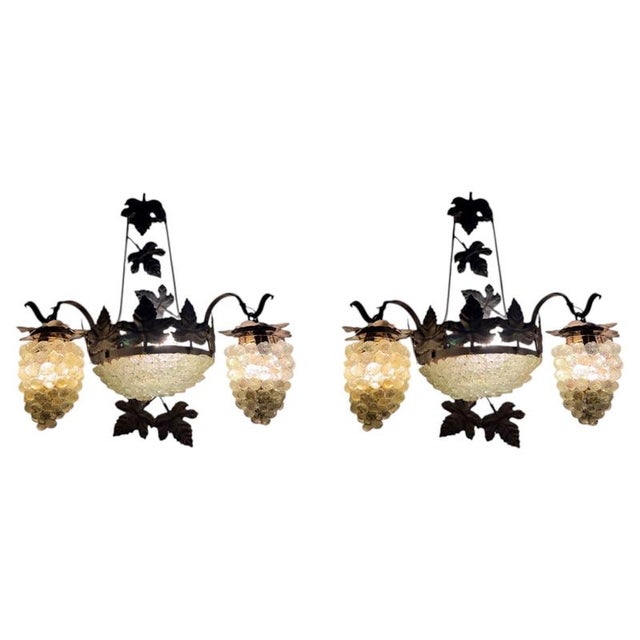 Venetian Wrought Iron and Murano Glass Grape-Cluster Wall Sconces, Italy, 1940s, Set of 2 For Sale - Image 11 of 11