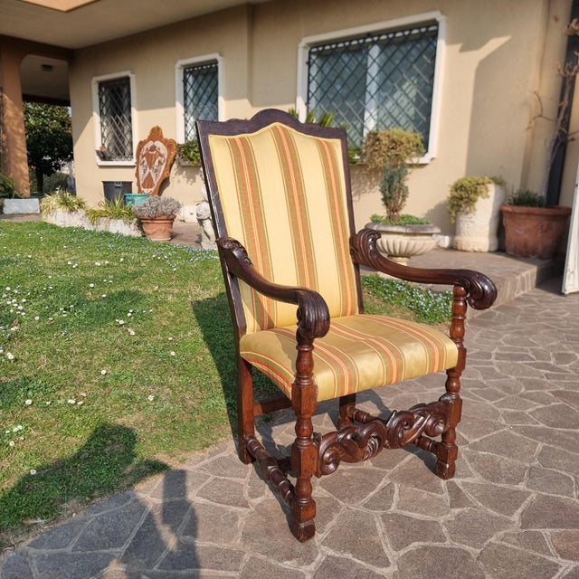 Antique Armchair in Hand-Carved Walnut, 1650 For Sale - Image 3 of 11