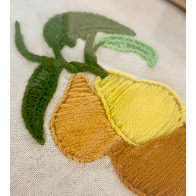 Wood Embroidered Trio of Pears Fabric Art Wall Hanging For Sale - Image 7 of 12